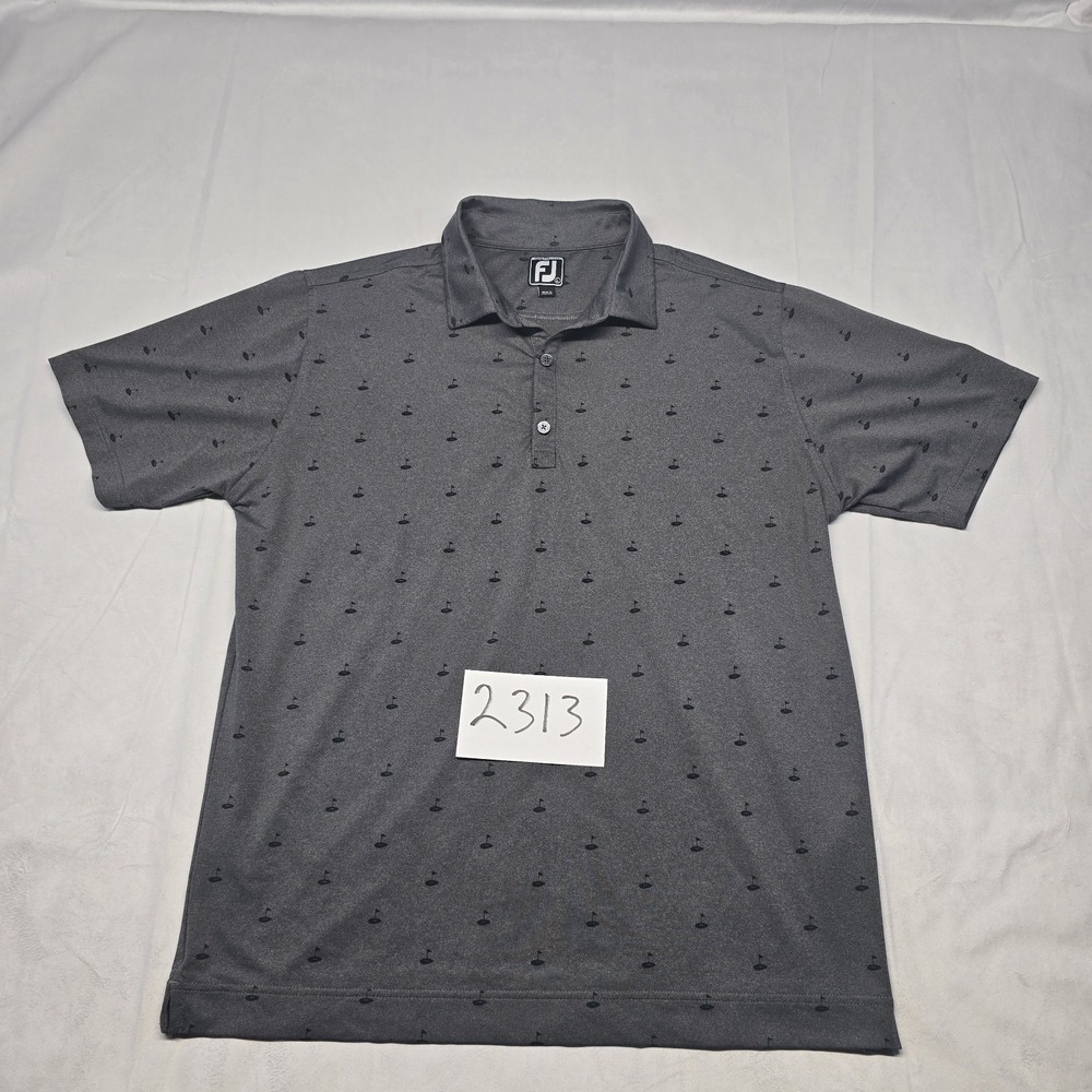 FootJoy Athletic Fit Golf Print Self Polo Shirt Heather Charcoal Men Large - Picture 9 of 9